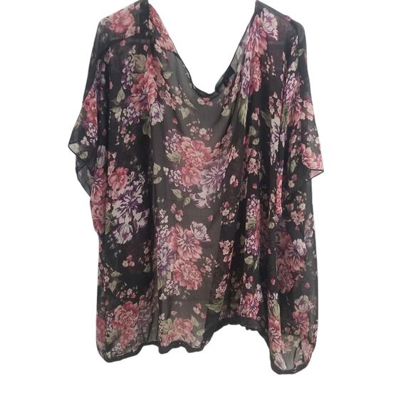 Women's Boho Mason & Mackenzie Floral Black Sheer Cardigan SZ XL - Picture 3 of 3